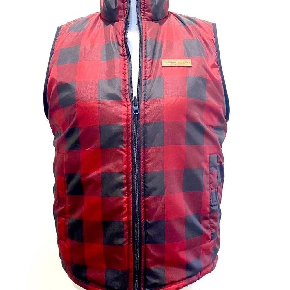 Buffalo David Bitton Women's‎ M Red Gingham Plaid Check Puffer Vest Reversible